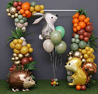 Набор шаров для фотозоны с зверями зайчик, ёжик, белка, фотозона на детский день рождения лесные звери