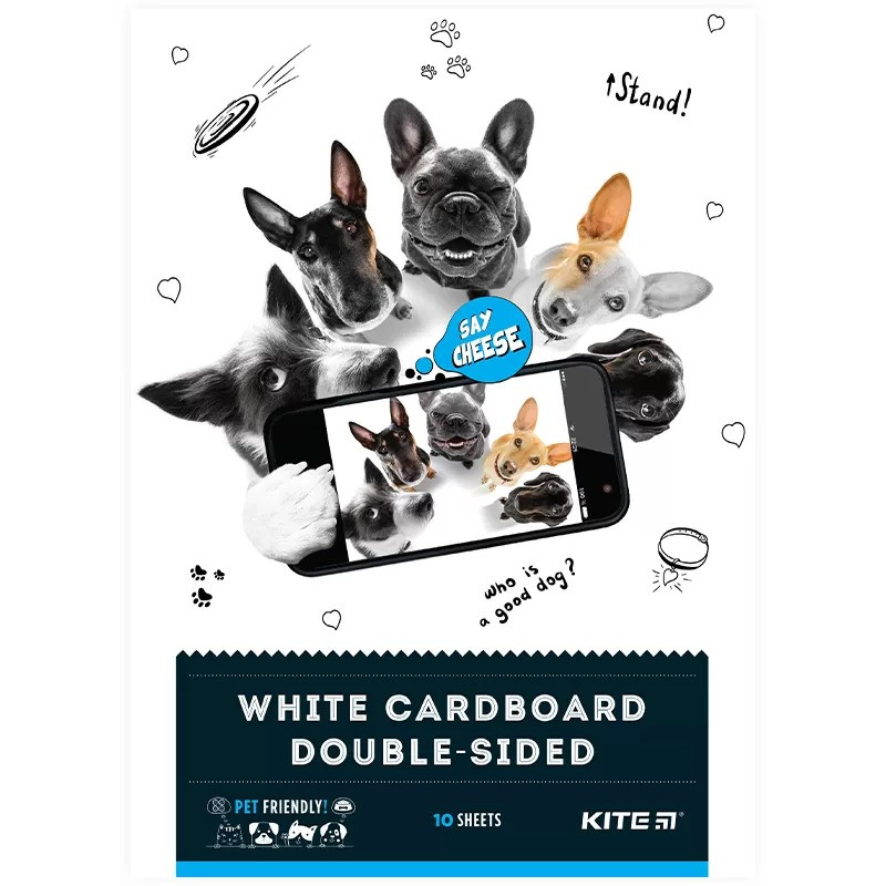 Білий картон двосторонній А4 10 аркушів Kite Dogs