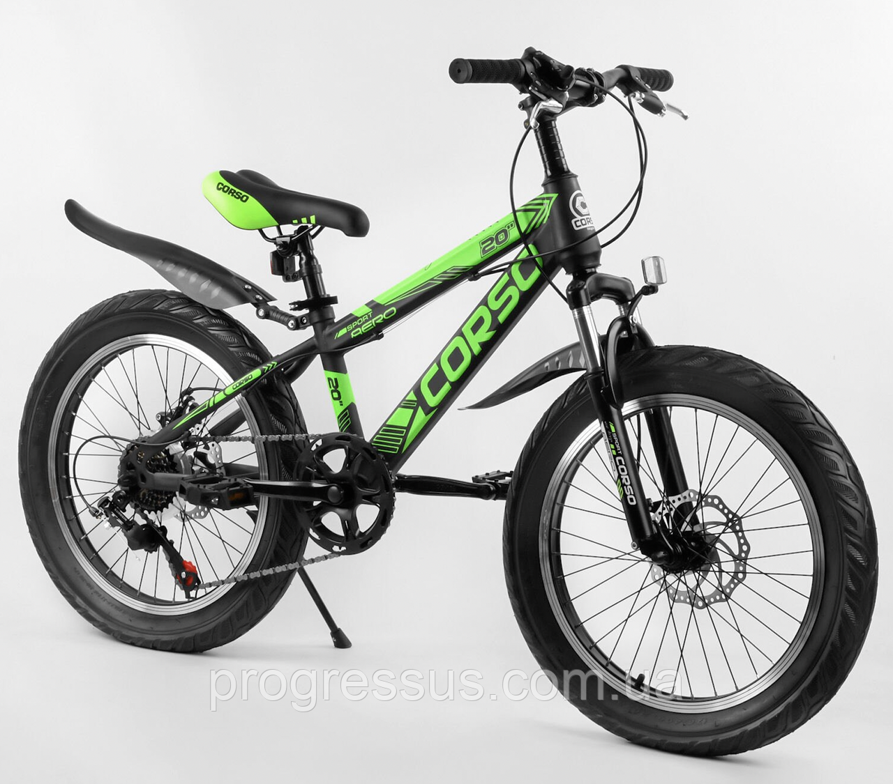 Дитячий спортивний велосипед Corso 20 дюймів чорний-зелений/спортивний підлітковий велосипед