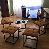 Пуф трансформер 5в1 із помаранчевої рогожки зі столиком венге