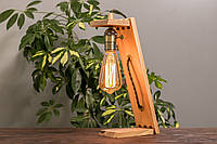 Деревянная настольная ретро лампа из натурального дерева в стиле лофт