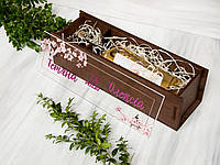 Коробка подарункова для алкоголю з прозорою акриловою кришкою на весілля «Сакура»