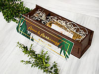 Деревянная винная коробка с акриловой крышкой на свадьбу «Тропическая вечеринка»