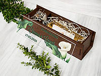Деревянная винная коробка с акриловой крышкой «Каллы», подарок на годовщину