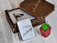 Зажигалка Zippo с индивидуальной гравировкой в подарочной деревянной коробке, Polish