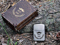 Зажигалка Zippo в подарок папе, мужу, другу в подарочной деревянной коробке