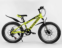 Детский спортивный велосипед Corso 20 дюймов черный-салатовый / Спортивный подростковый велосипед