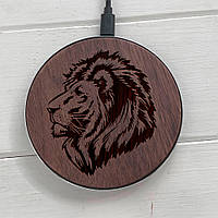 Быстрая беспроводная зарядка Fast Charger из дерева с гравировкой Lion King "SkinWood" GrawFC-027