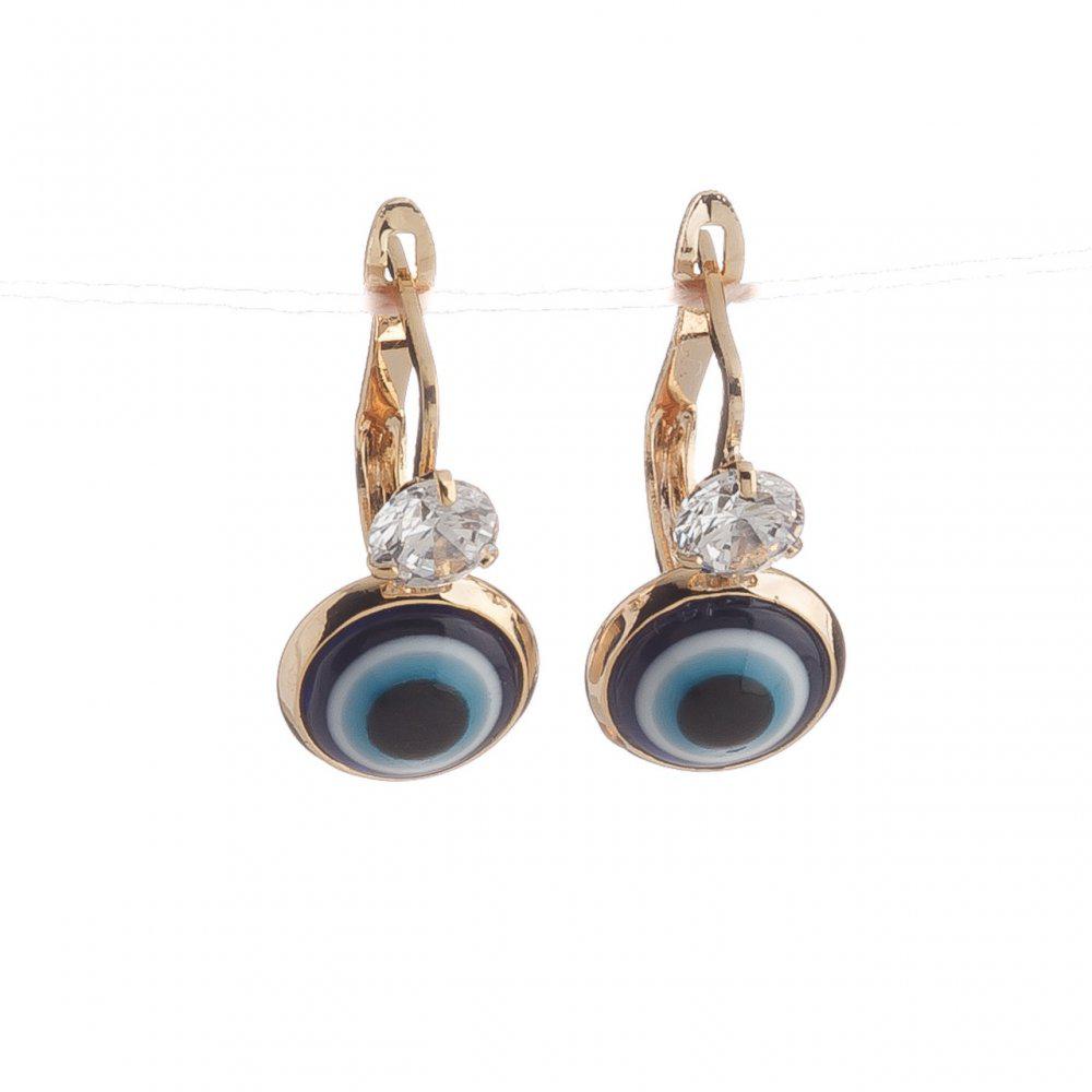 Сережки "Nazar" з намистиною очей і великими стразами колір металу золото 1,8х1 см купити дешево в інтернеті