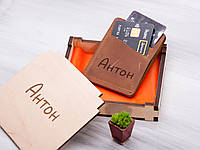 Портмоне для кредитных карт с именной гравировкой и отделением для прав или ID паспорта, Виски
