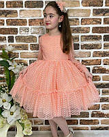 Нарядное детское платье для девочки пышное з бантом и заколкой в персиковом цвете
