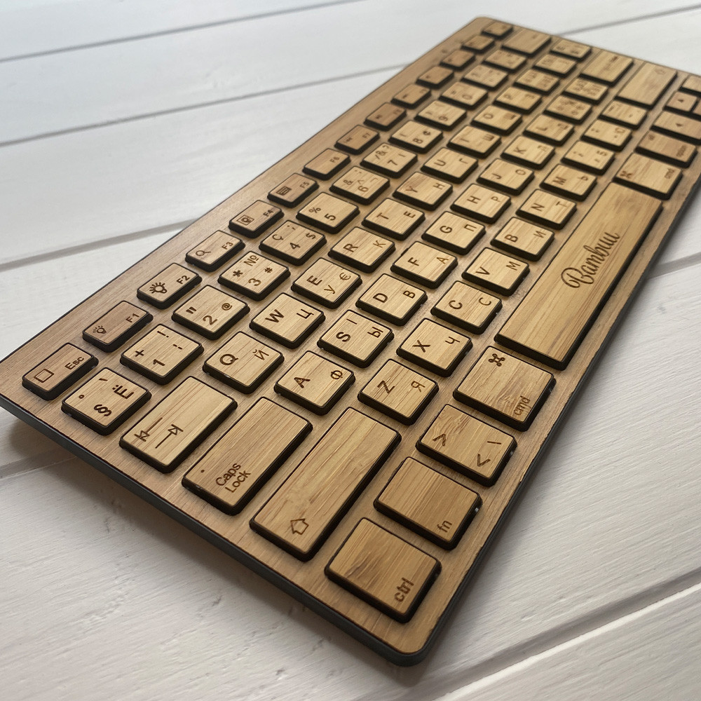 Дерев'яна бездротова Bluetooth клавіатура для настольного комп'ютера Slim Keyboard Wood від SKINWOOD SK-001