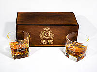 Два стакана для виски в подарочной деревянной коробке с гравировкой WG-0010