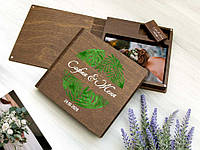 Подарочная коробка для свадебных фотографий и флешки в тропическом стиле, Small (под фото 10х15 см), Без флешки, Темное дерево