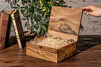 Деревянная подарочная коробки из натурального дерева с цельной крышкой | M - 208x180x77 мм