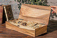Деревянная коробка для подарка из натурального ореха с цельной крышкой | XXL - 409x180x77 мм