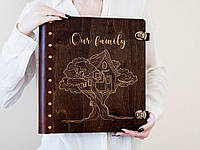 Свадебный деревянный альбом для фотографий с картонными листами «Our family» |30 стр, 34 х 34 см | WPA-0020