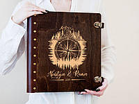Подарунковий альбом для фотографій на весілля з картонними листами «Компас» | 30 стор, 34 х 34 см | WPA-0014