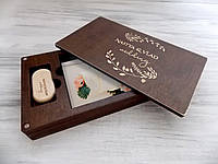 Деревянная коробка на магнитах для свадебных фотографий и флешки с гравировкой