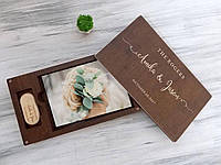Красива коробка для весільних фото та флешки з дерев'яною кришкою на магнітах