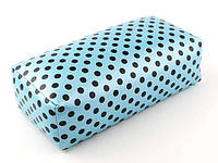 Подлокотник (подушка, подставка) для рук, маникюра, из кожзама, 20 см.* 9 см. / Мини Голубая в горошек