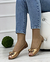 Балетки туфли женские золотистые с открытым носком размер только 36