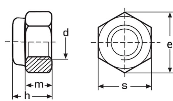 Гайка М39 с нейлоновым кольцом DIN 985, ISO 10511 чертеж