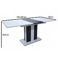 Белый матовый прямоугольный раздвижной стол Intarsio Clasic 140-180х80см с вставками антрацит для кухни