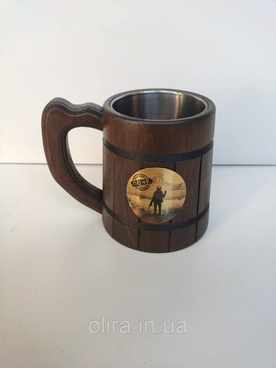 Дерев’яний бокал 500мл кухоль русскій воєнний корабль іді..., фото 1