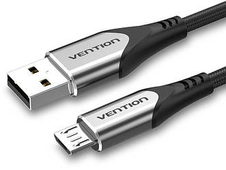 Кабель зарядний Vention USB 2.0 — microUSB 0.25 м металевий корпус Black (COAHC)