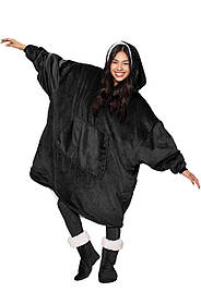 Двостороння толстовка (плед) - халат з капюшоном Huggle Hoodie чорна (14707)