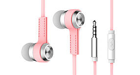 Навушники з мікрофоном Gorsun C3 (плоский дріт) Рожевий