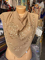 Платок с Вышивкой женский однотонный Размер 75-75 см Легкий матовый разные цвета Цена оптом