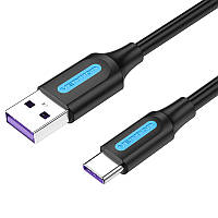 Кабель зарядный Vention USB C - USB 2.0 5A Cable 0.25м PVC type Black (CORBC)