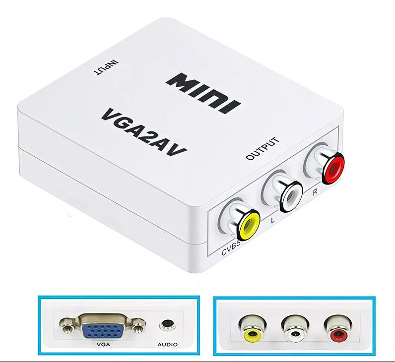 Конвертер VGA на RCA (AV) CVBS адаптер видео с аудио 1080P White (5762) alle Качество +