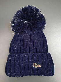 Зимова в'язана шапка з помпоном Blue