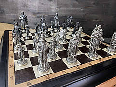 Ексклюзивні шахи ручної роботи «Козацька рада» (мельхіорові шахи та дошка з цінних порід дерев), фото 2