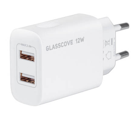 Мережевий зарядний пристрій Glasscove 2 USB 2.4 A 12W TC-012A (00552), фото 1