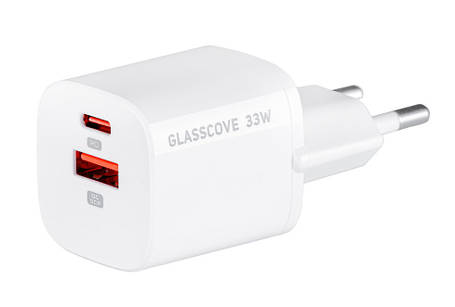 Мережевий зарядний пристрій Glasscove GAN 2 порти TYPE-C + USB 3A 33W TC-099BPQ33 (00555), фото 1