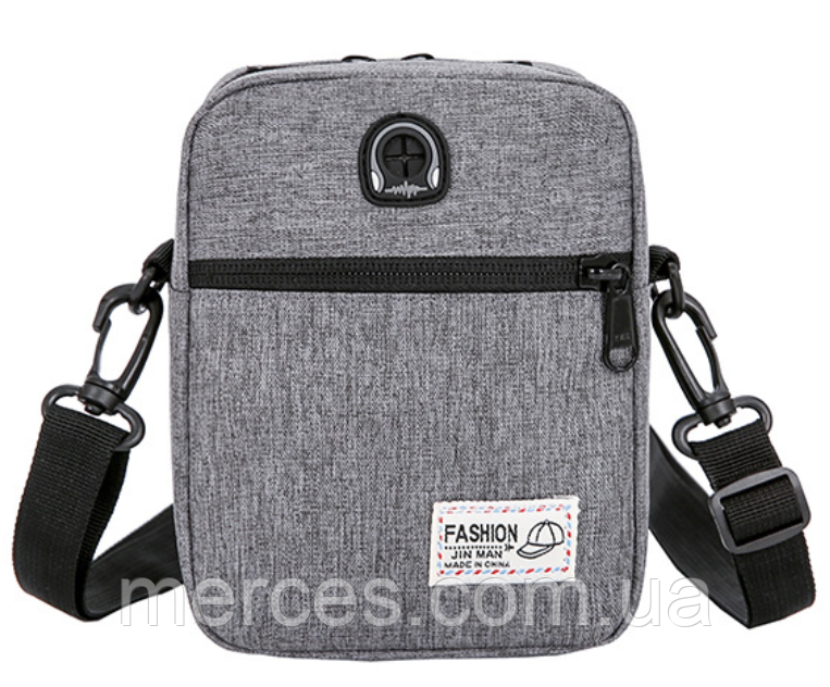 Сумка маленька на пояс через плече на груди текстиль сіра 15х13х7 см тканинна для чоловіків і жінок 2 відділи, фото 1