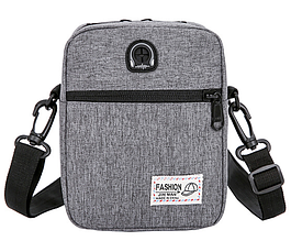 Сумка маленька на пояс через плече на груди текстиль сіра 15х13х7 см тканинна для чоловіків і жінок 2 відділи