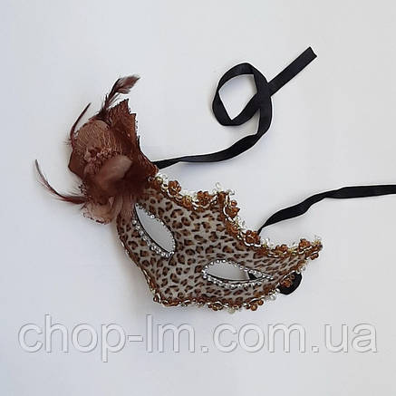 Венеціанська маска жіноча зі світлокоричневою квіткою (леопардовий принт), фото 2