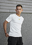 Футболка біла з українською символікою, Чоловіча патріотична повсякденна футболка з тризубом, фото 6