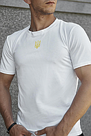 Футболка біла з українською символікою, Чоловіча патріотична повсякденна футболка з тризубом