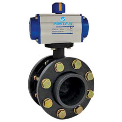 Поворотний дисковий клапан із фланцями, пневматичний подвійної дії.