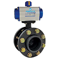 Поворотный дисковый клапан с фланцами, пневматический двойного действия, PVC/PVC/EPDM DN250
