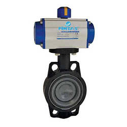 Поворотний дисковий клапан без фланців,пневматичний подвійної дії, PVC/PVC/EPDM DN50