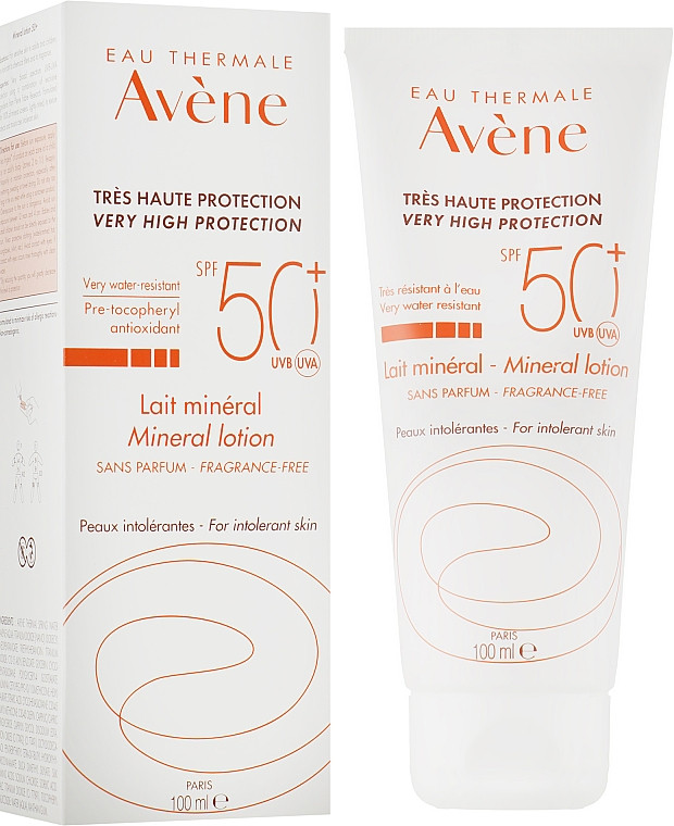 Авен сонцезахисне мінеральне молочко SPF50 + Avene Lait Mineral SPF 50+, 100 мл