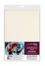 Папір для акварелі А4 білий 10 аркушів дрібне зерно 200 г/м2 Rosa Studio, 16921007