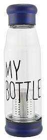 Скляна пляшка My Bottle 420 мл із ситечком для заварювання Темно-синій